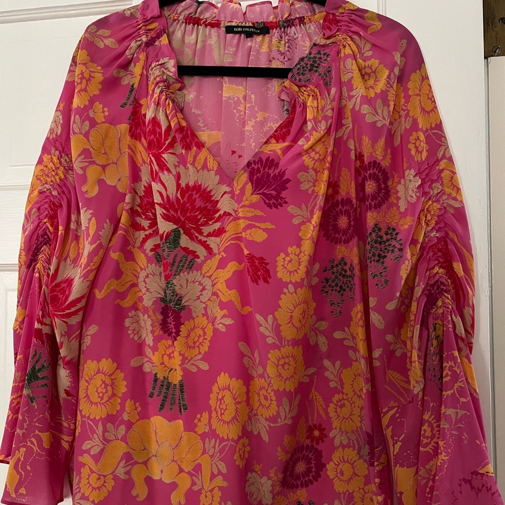 Pink floral blouse